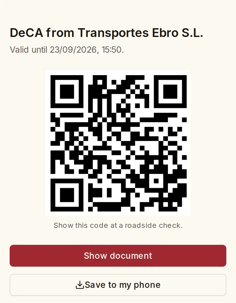 A DeCA open on a driver's phone with its QR code